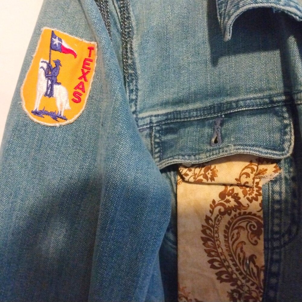 Upcycled Denim Jean Jacket XL Boho Rocker Patches Artsy Festival Mixed Media - Picture 8 of 15
